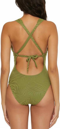 Becca - Women’s Congo Jacquard Plunging One Piece Keyhole Swimsuit