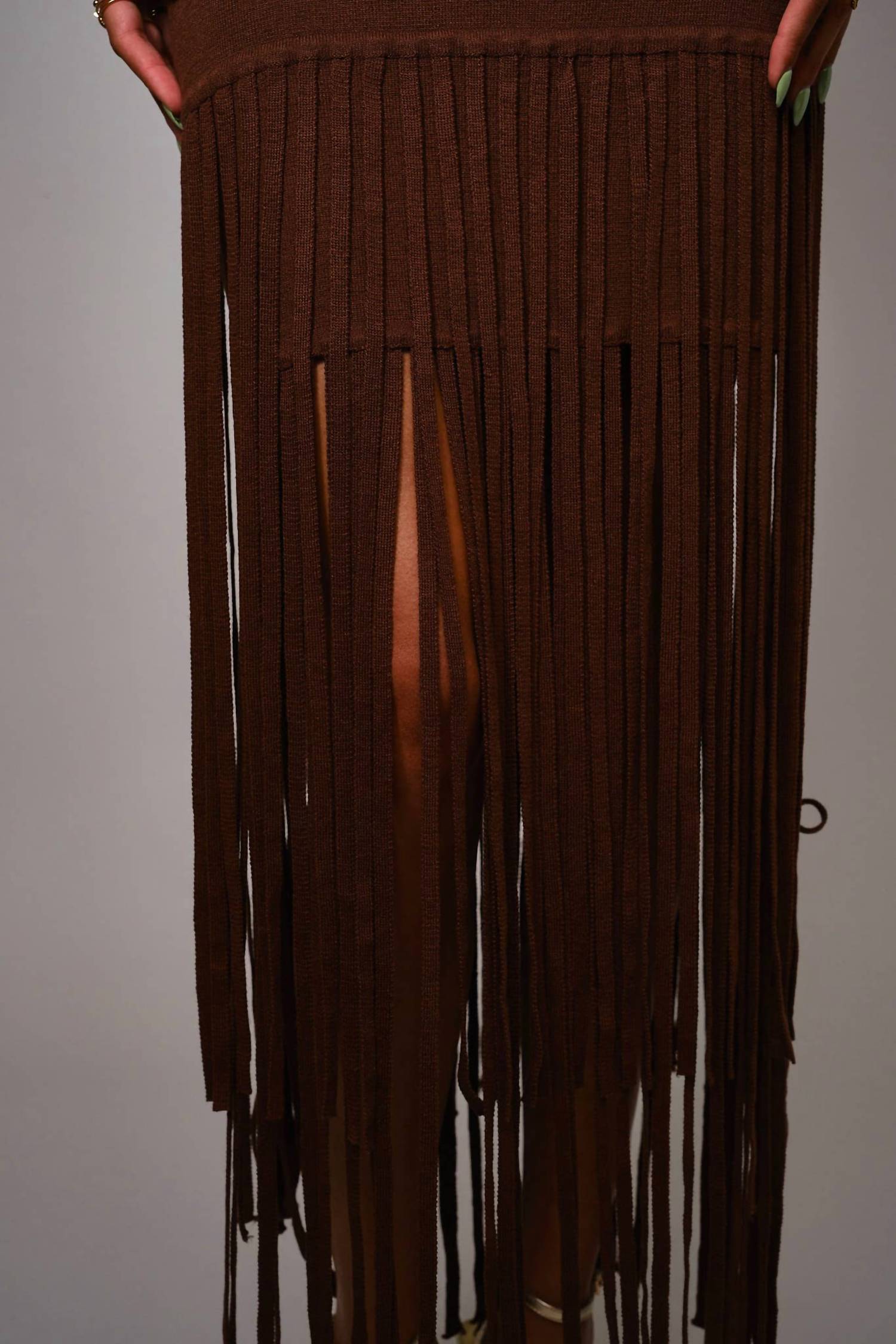 Blue B - Fringe Hem Knit Maxi Dress
