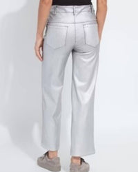 Lysse Metallic Coated Wide Leg Denim Pants in silver - women's jeans - detail view