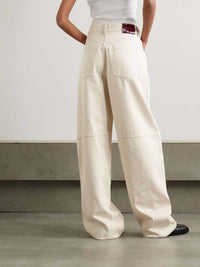 Gucci Pre-loved Patent Leather Trimmed Paneled High Rise Jean in cream denim - women's jeans - detail view