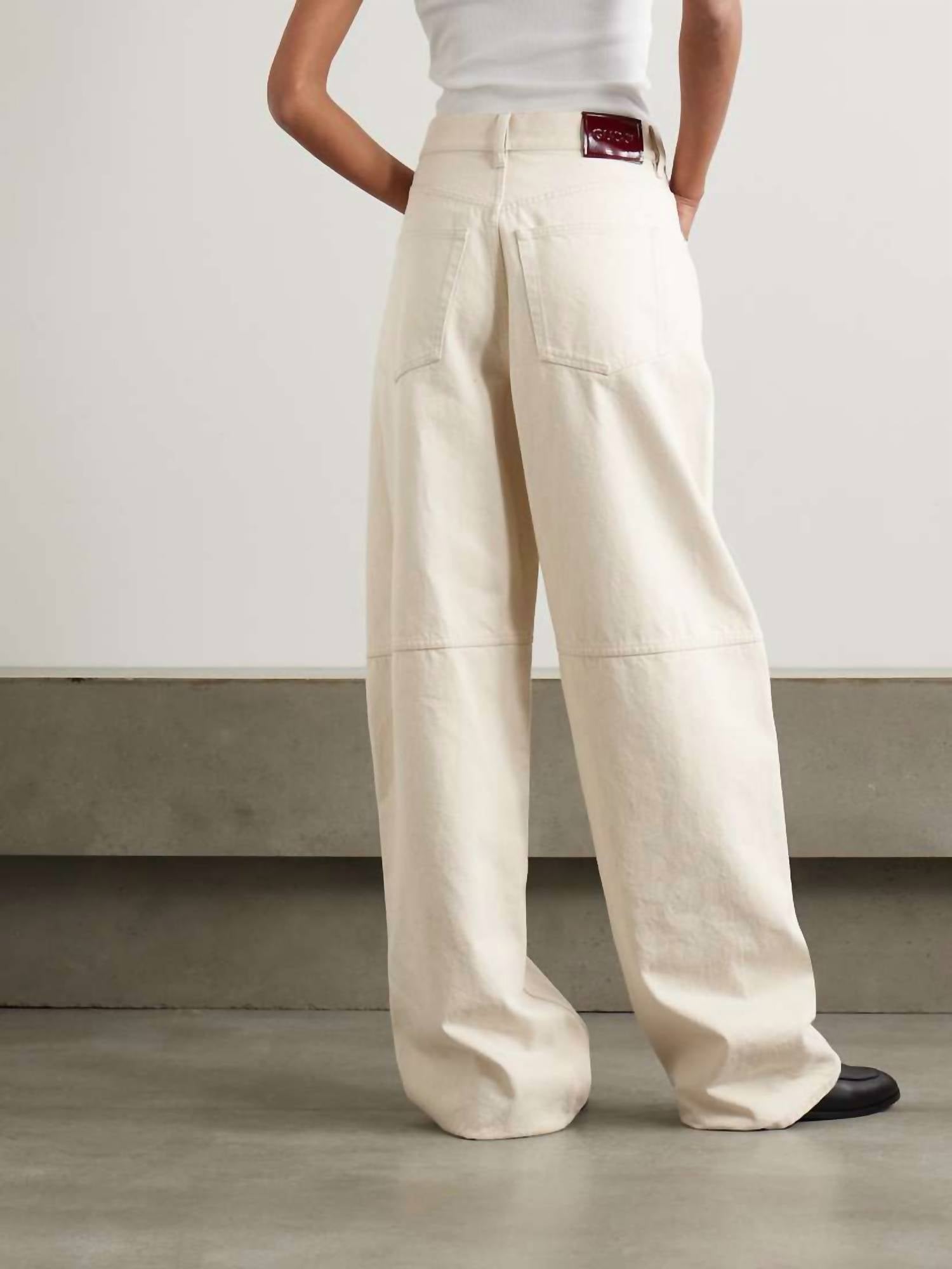 Gucci Pre-loved Patent Leather Trimmed Paneled High Rise Jean in cream denim - women's jeans - detail view