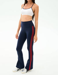 SPLITS59 Raquel High Waist Supplex Flare Pants in indigo lotus red - women's pants - detail view