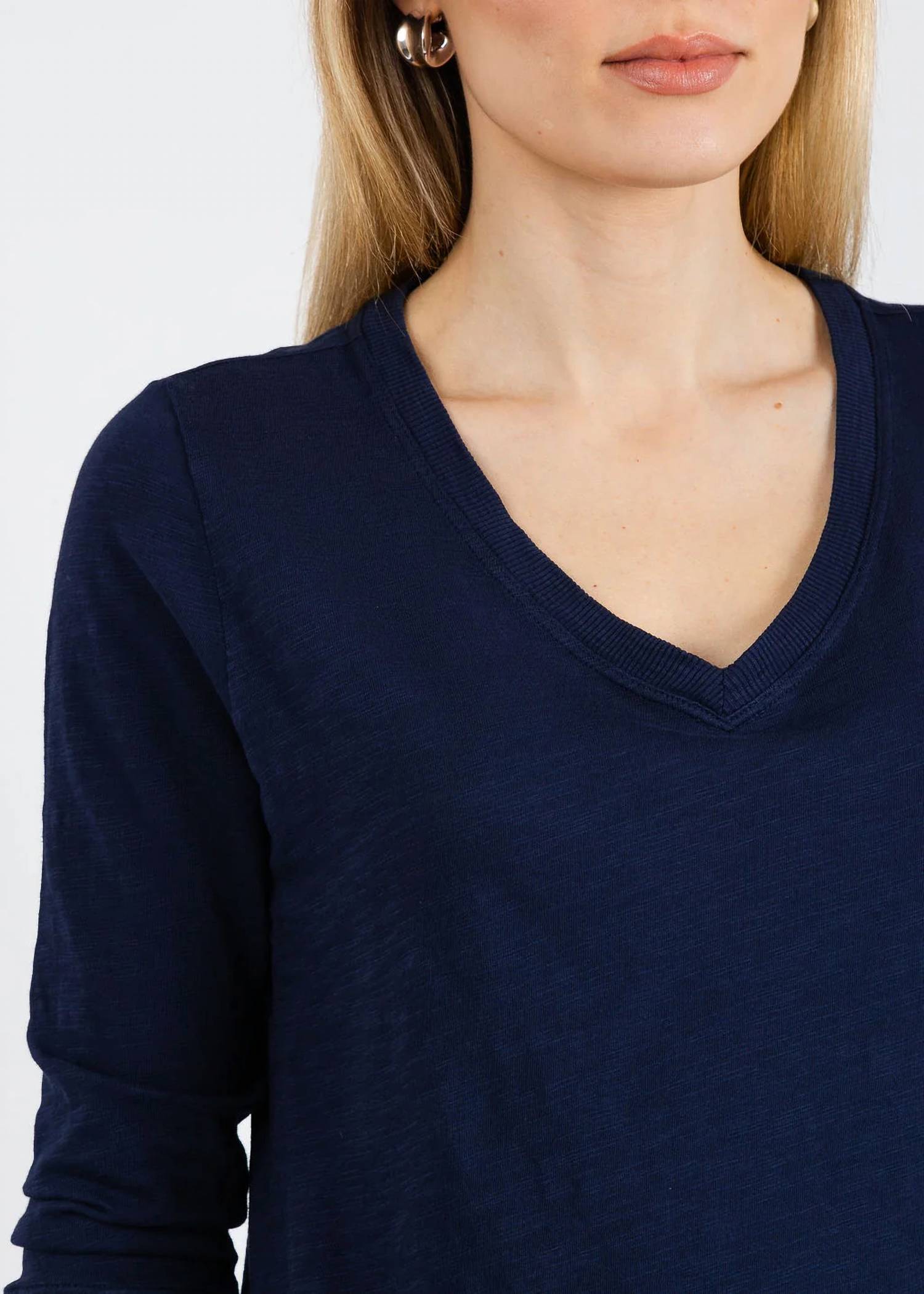 Elliott Lauren - Silvie Rib Three-quarter Sleeve V-neck Tee