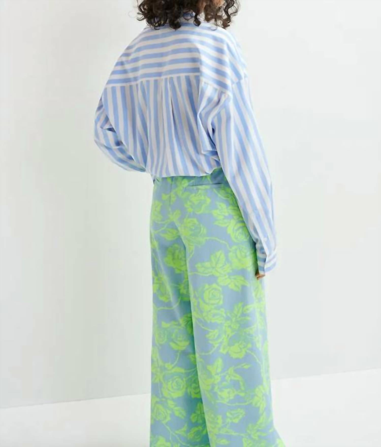ESSENTIEL ANTWERP Hare Wrap Shirt in blue stripe - women's shirt - detail view