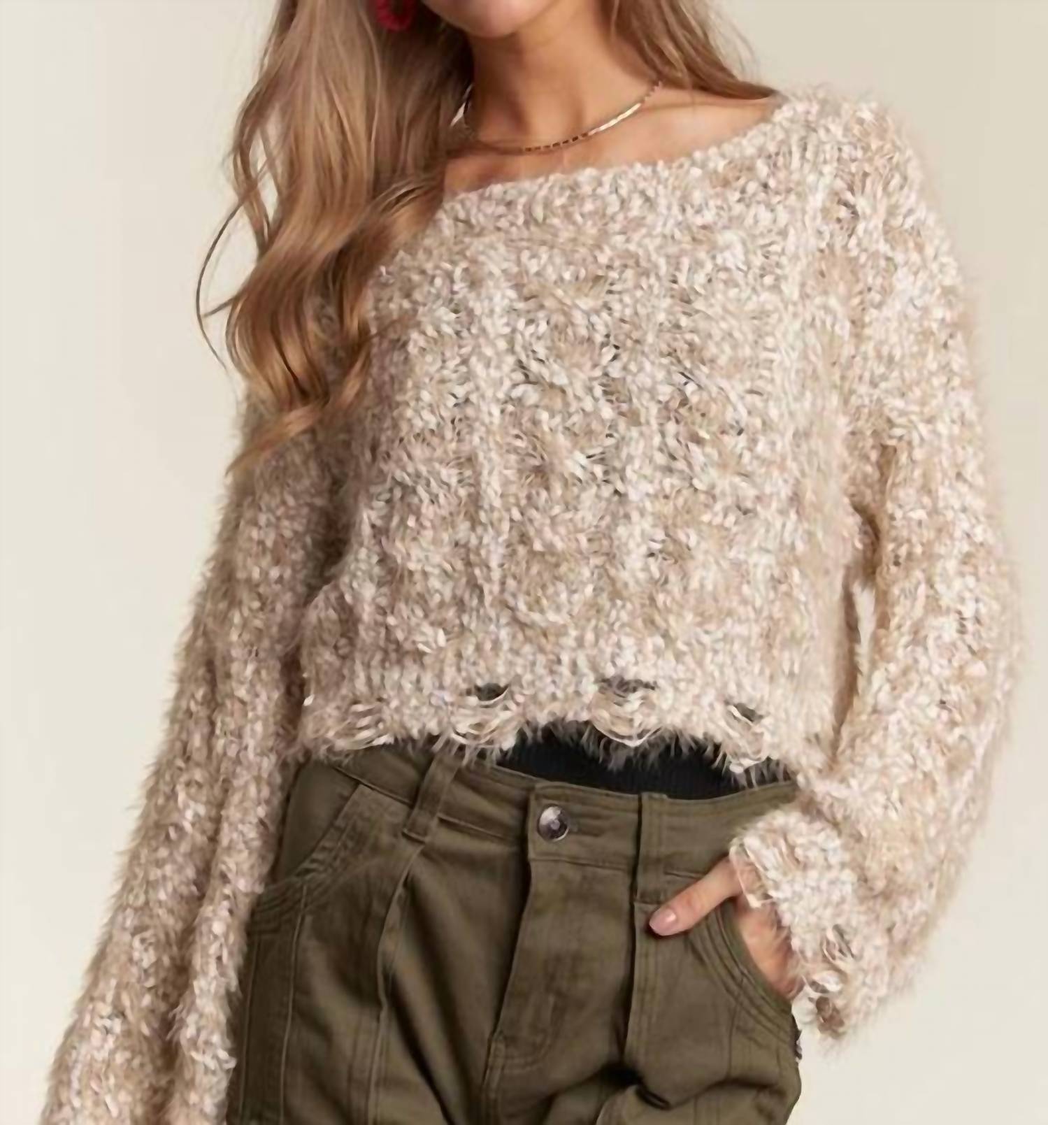 Adora - Popcorn Fuzzy Sweater Crop Top