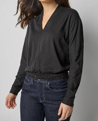 Lilla P Shawl Collar Wedge Top in black - women's long sleeve top