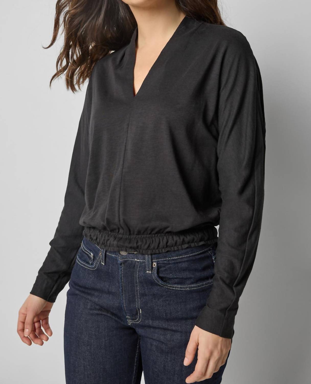 Lilla P Shawl Collar Wedge Top in black - women's long sleeve top
