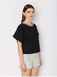 Berenice - Tember Crew Neck Tee With Contrast Neck Embroidery