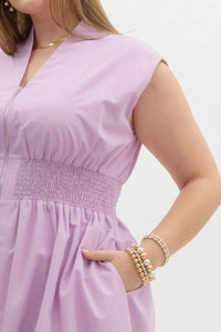 Entro - Solid V-neck Sleeveless Midi Dress