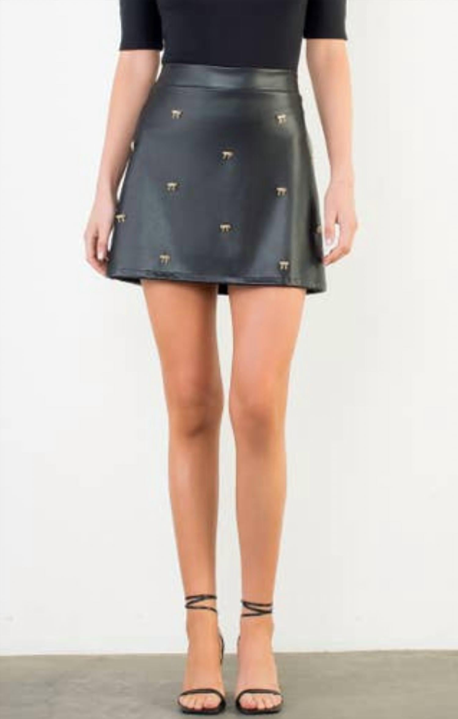 Mint Exclusives - Millie Bow Charm Vegan Leather Skirt