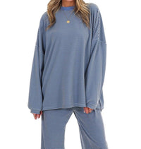 Things Between Homebody Stripe Fleece Top in blue - women's sweater - alternate view