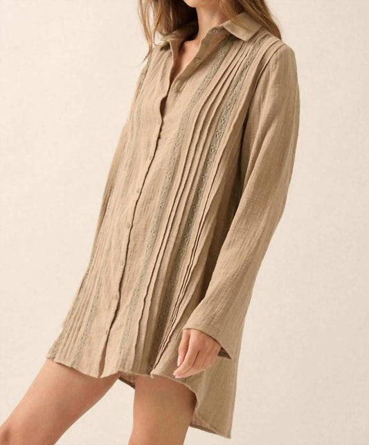 Promesa - Free To Be Pleated Lace-trim Mini Shirt Dress