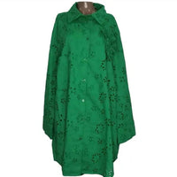 Greta Constantine - Women's Button Up Eyelet Cotton Shirt Dress
