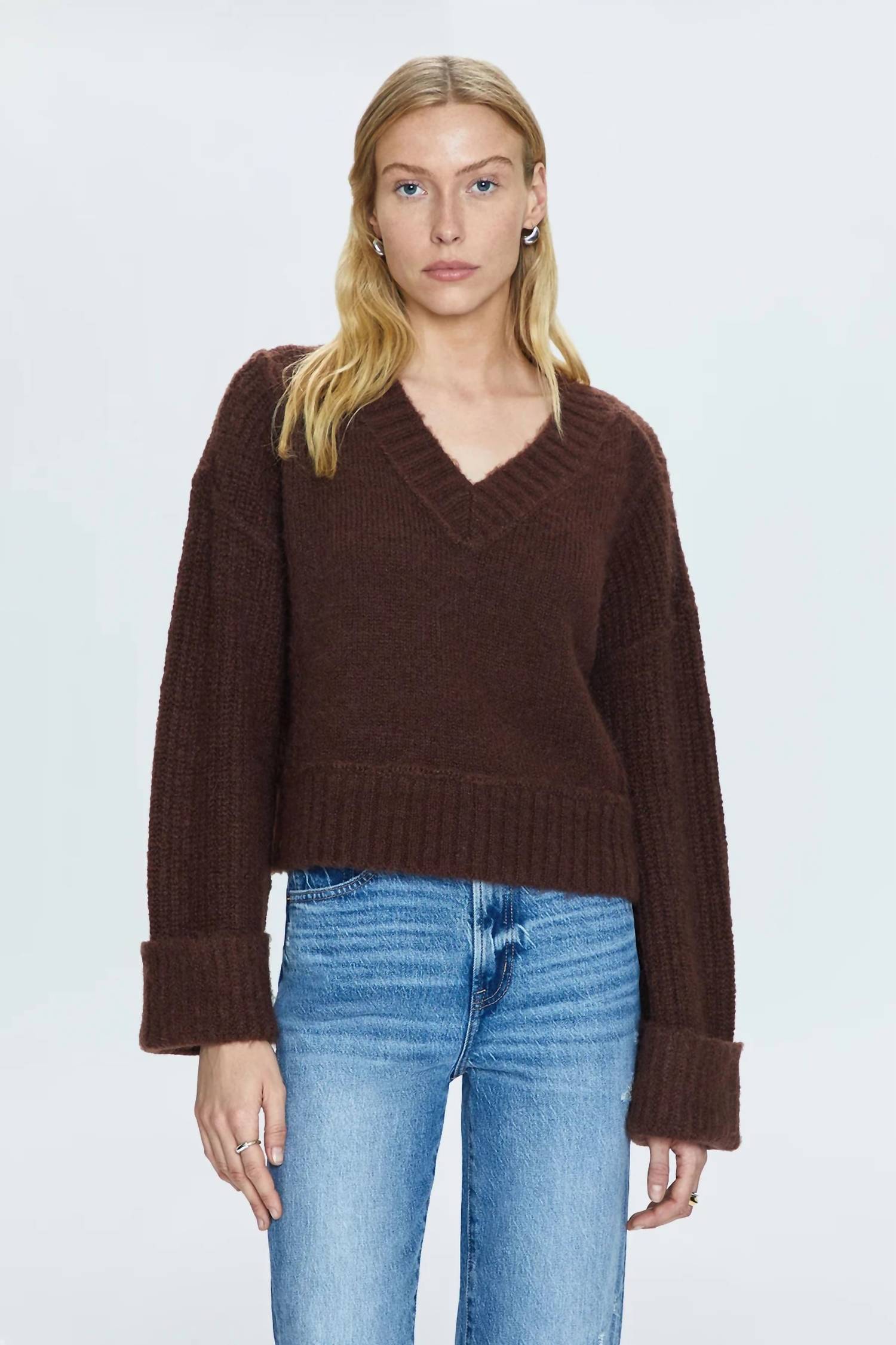 Pistola - Joy Cropped Boxy V Neck Sweater Top