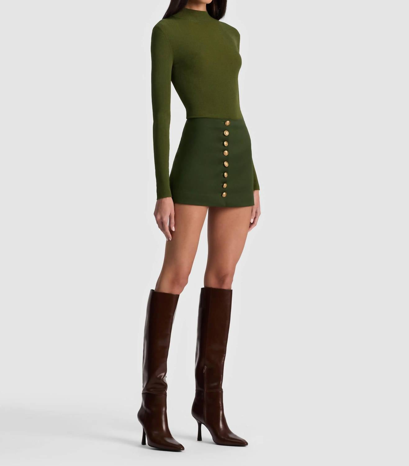 alice + olivia Rubi Mini Skirt in olive green - women's skirt - view 4