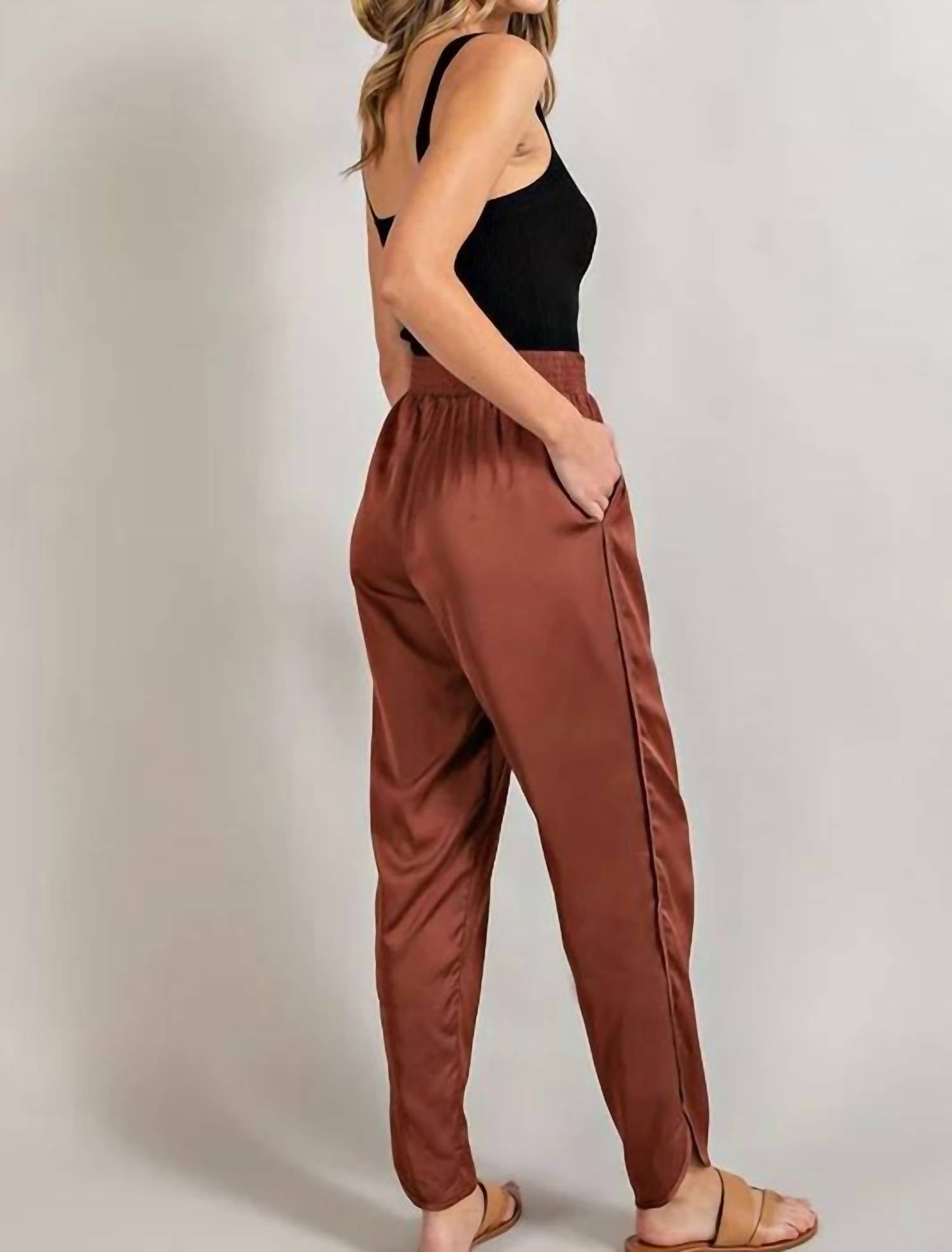 Ee:Some - SMOCKED SATIN PANTS