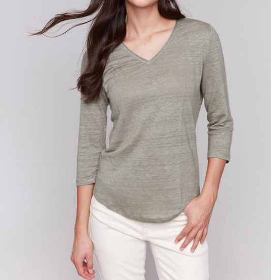 Charlie B - 3/4 Sleeve V-neck Top