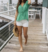 Grace and Lace Lola Frilly Button Front Top in spring green - women's blouse