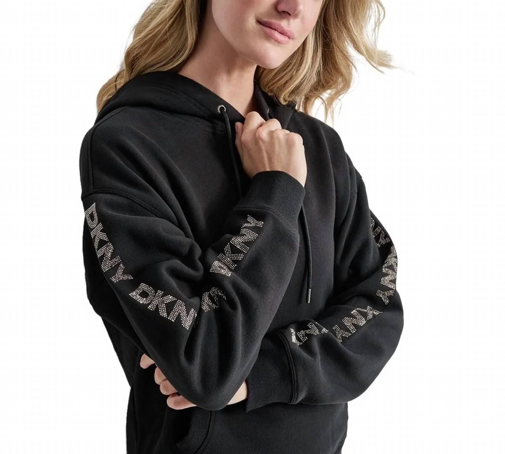 Dkny - Rhinestone Logo Fleece Hoodie