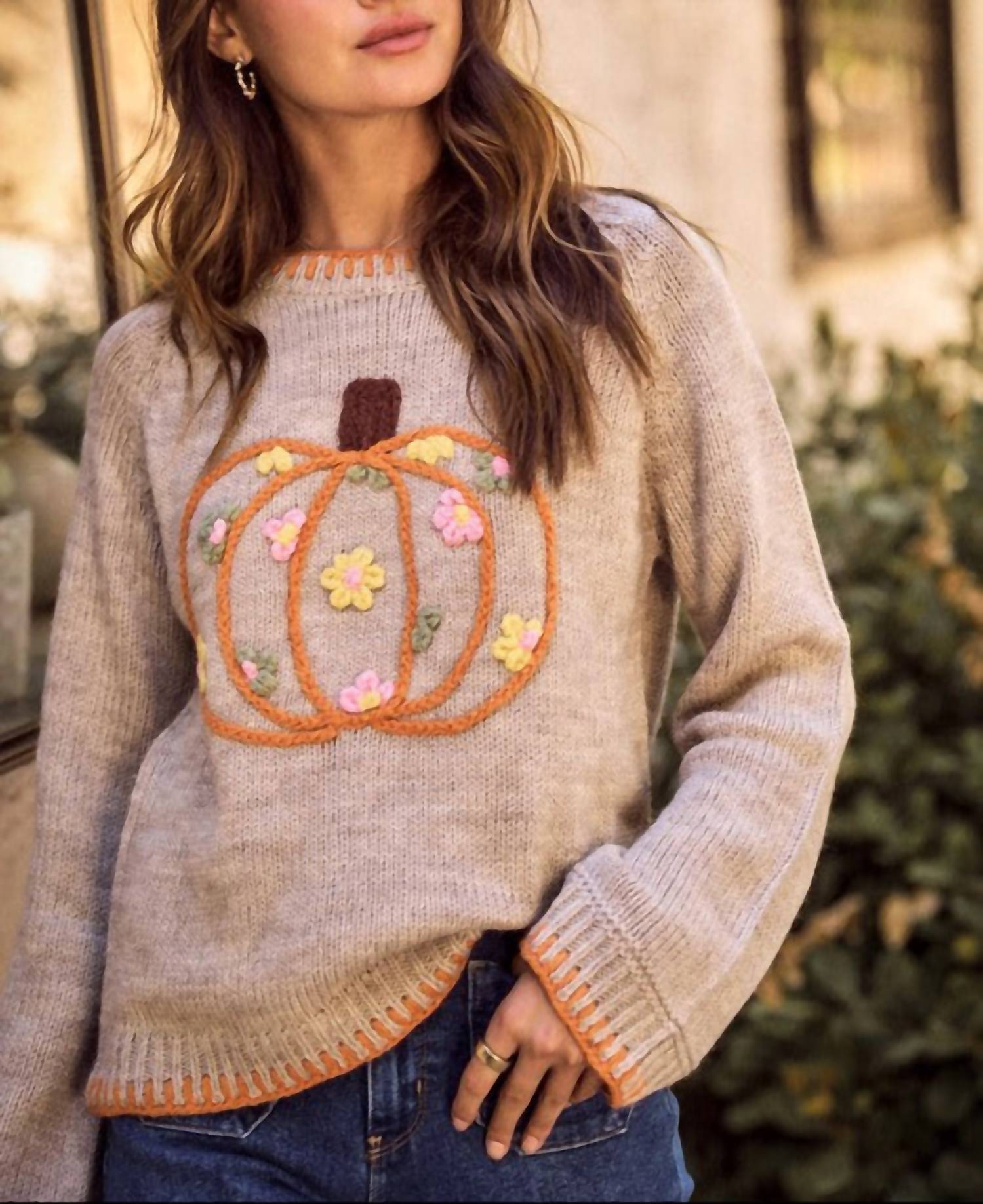 So Me - Floral Pumpkin Sweater