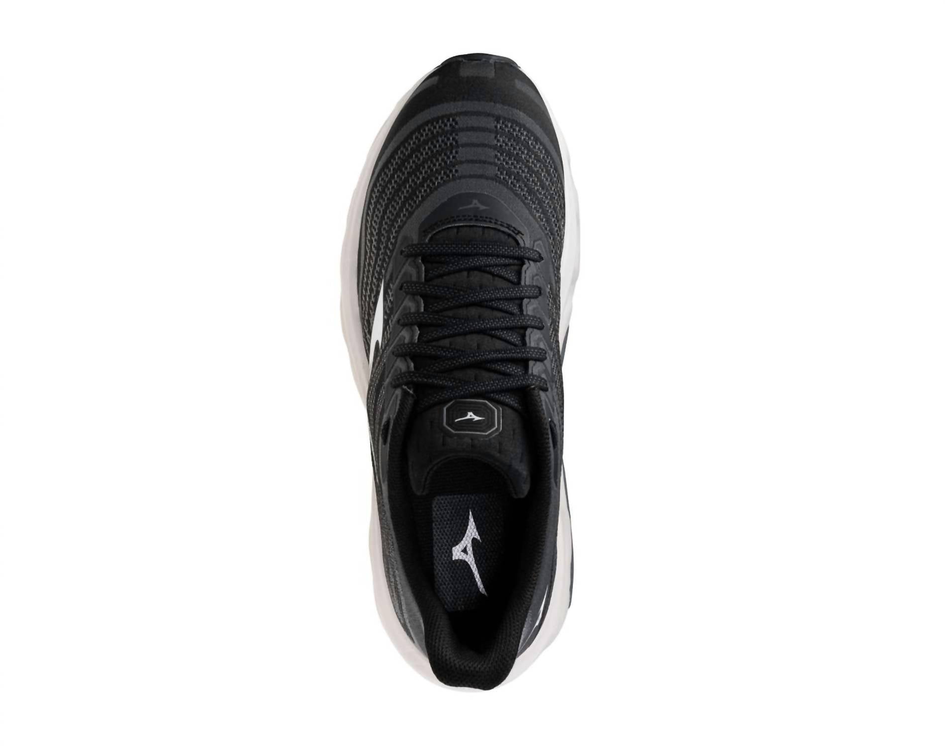 MIZUNO Women's Wave Horizon 8 Wide Shoe in black white - women's shoe - detail view