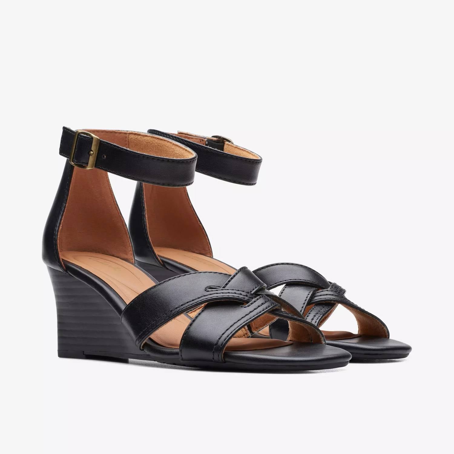 Clarks Women's Cielo Charm Wedge Sandal in black leather - women's sandal