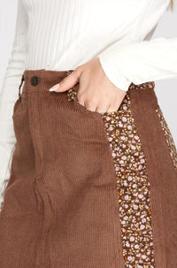 She + Sky - Corduroy Skirt With Ditsy Floral Print