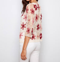 CHARLIE B Floral Crochet Sweater in carnation - women's sweater - detail view