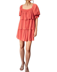 Mustard Seed - Amy Puff Sleeves Tiered Mini Dress