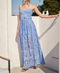 Ina Fashion - Belted Eyelet Lace Maxi Dress