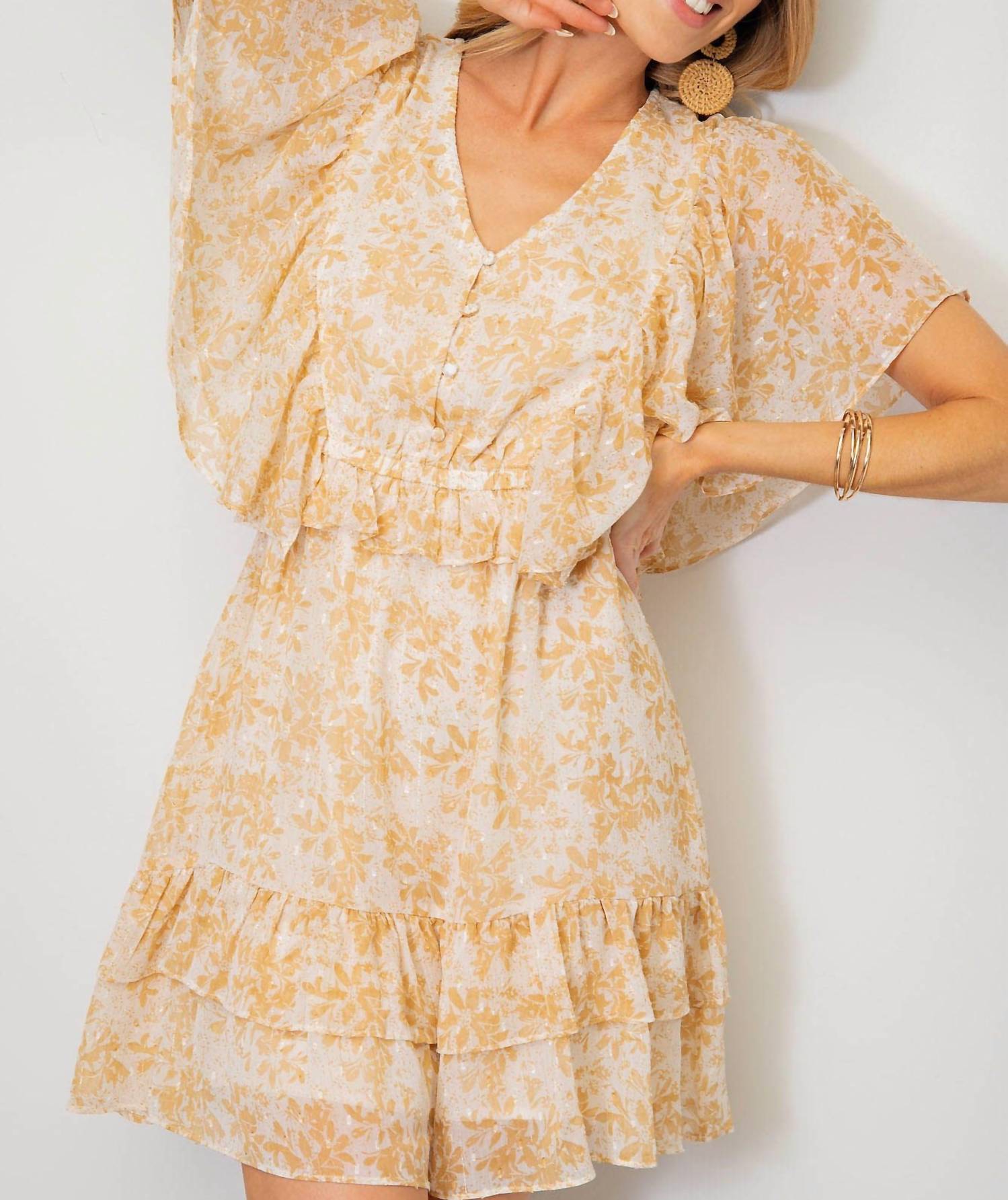Kori - Dandelions Floral Print Chiffon Dress