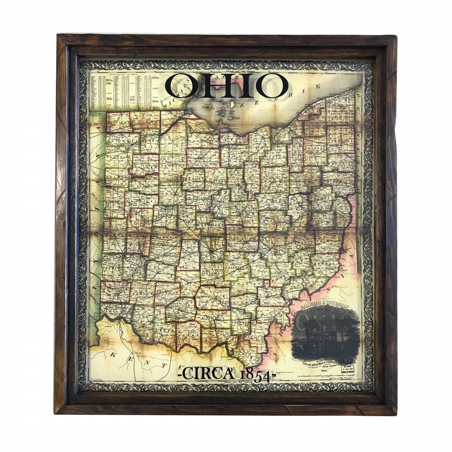 Second Chance Art & Accessories - Circa 1854 Vintage Ohio Map