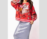 Queen Of Sparkles - VINTAGE POINSETTIA SANTA SWEATSHIRT