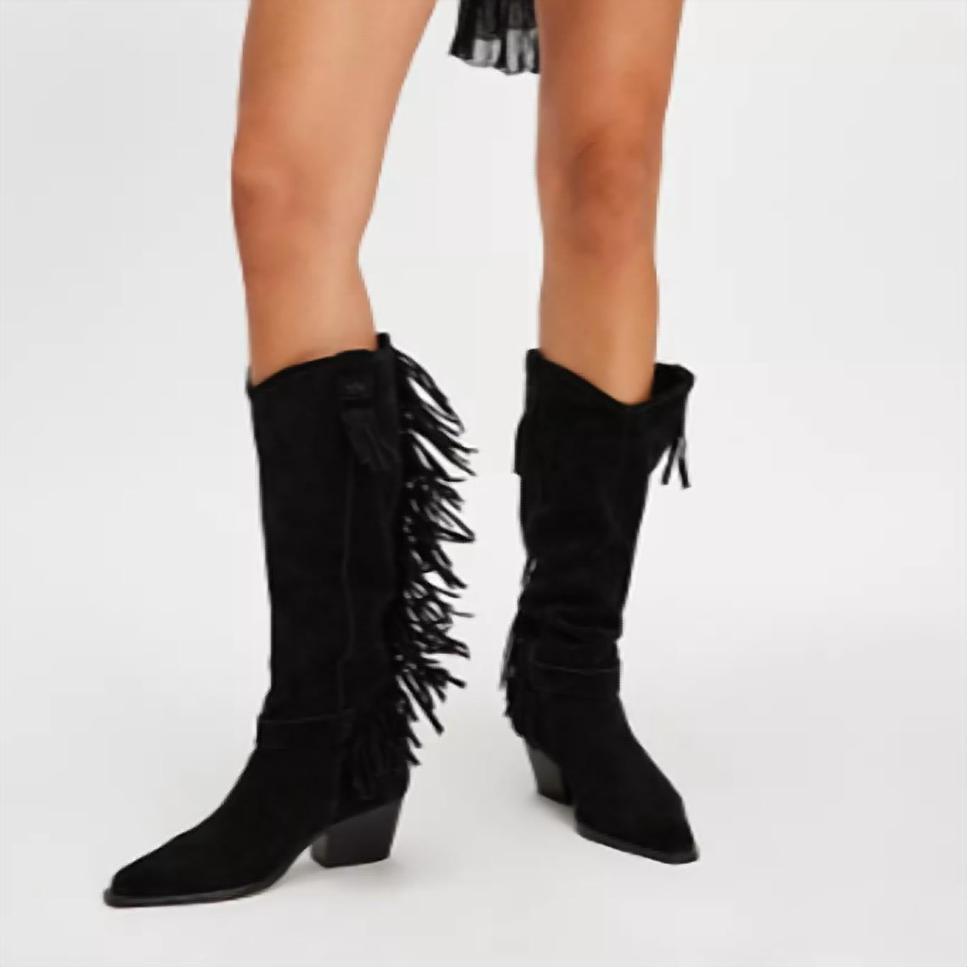 Free People Women's Faith Fringe Western Boots in black suede - women's shoe - view 4