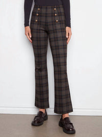 Charlie B - Flare Plaid Pants With Decorative Buttons