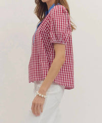 Entro - Gingham Puff Sleeve Top