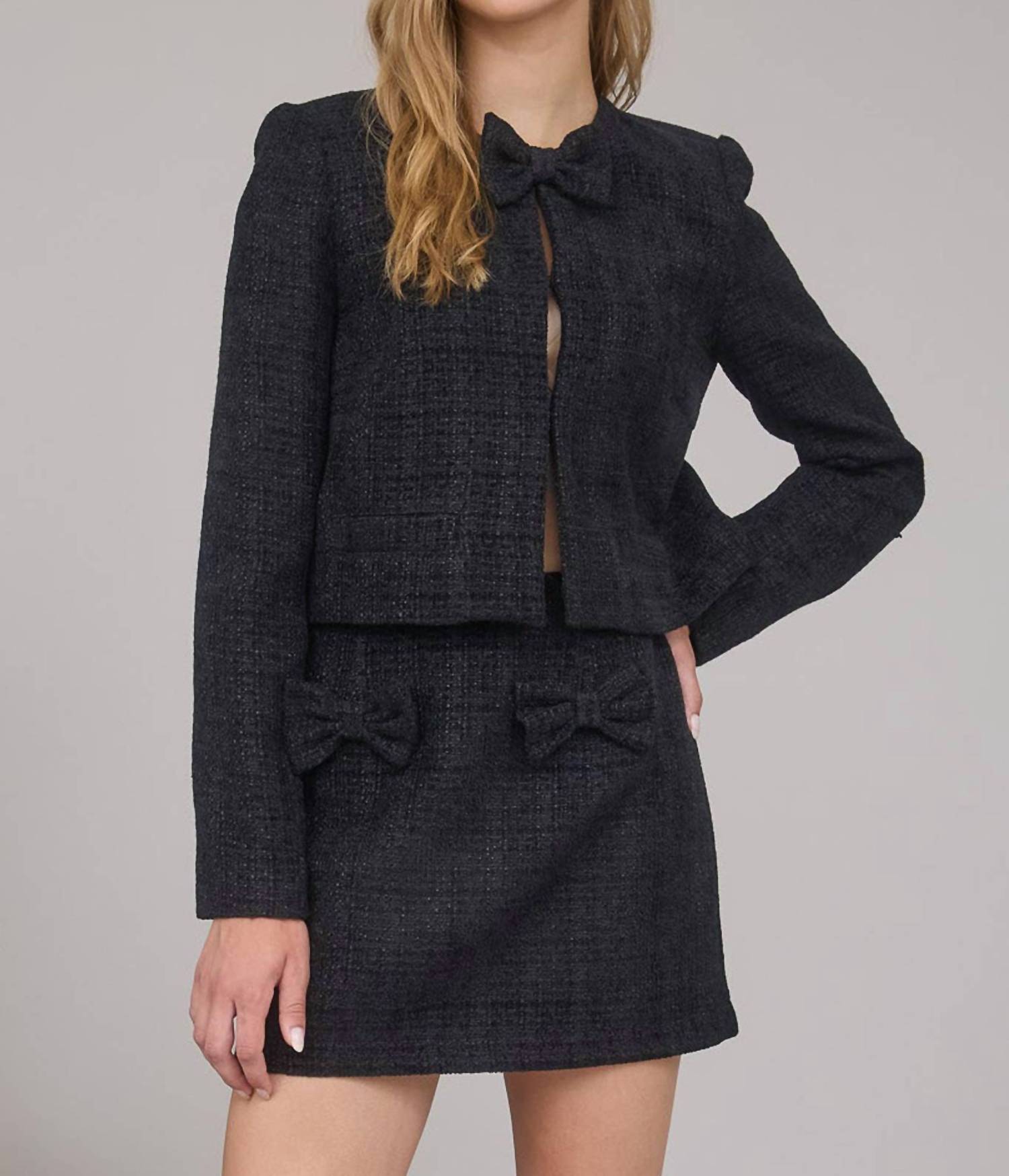 The Workshop Studio - Mia Bow Detail Tweed Cropped Blazer