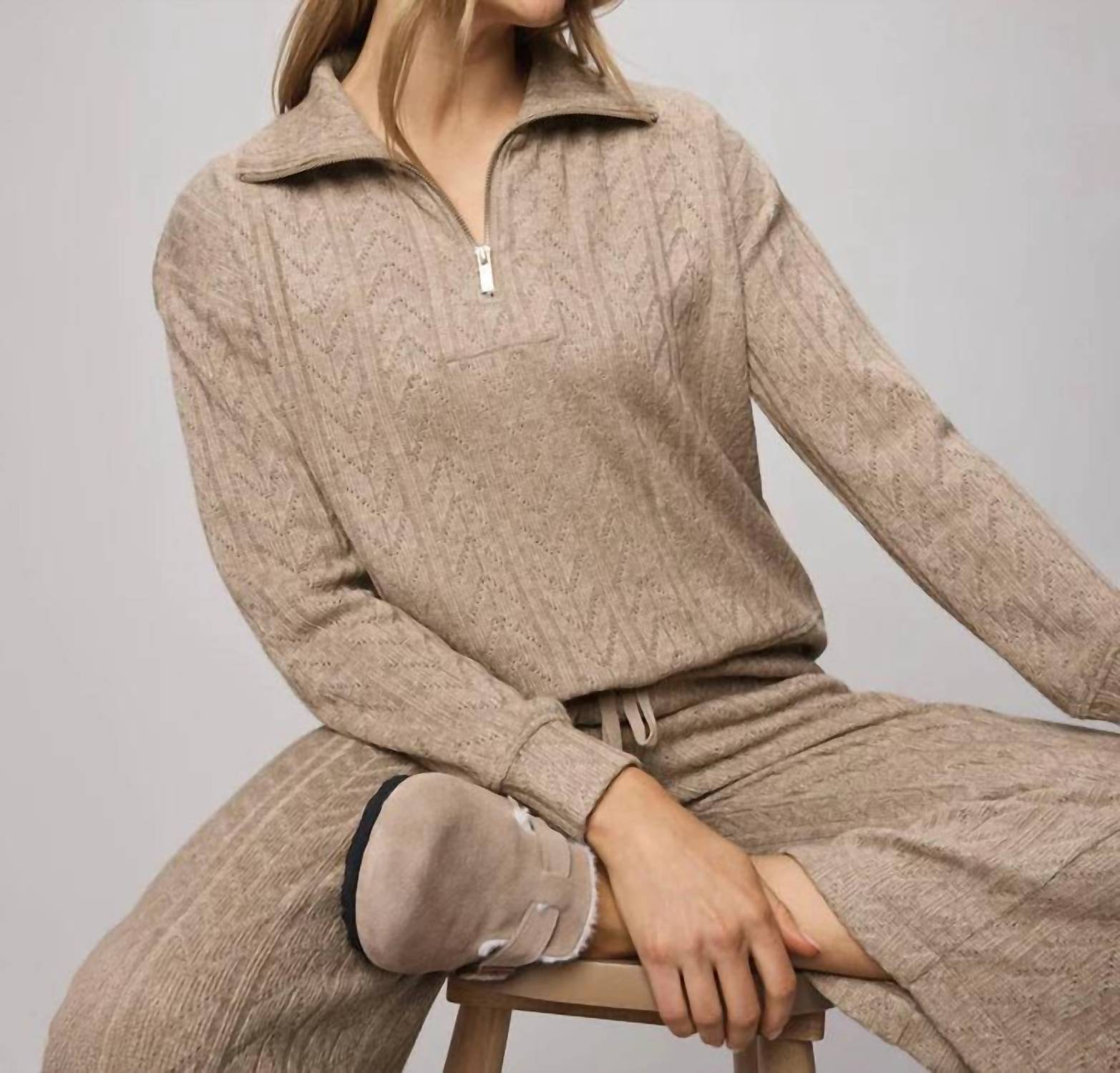 Splendid Sweatersoft Quarter Zip Sweater in light cedar heather - women's sweater - view 5