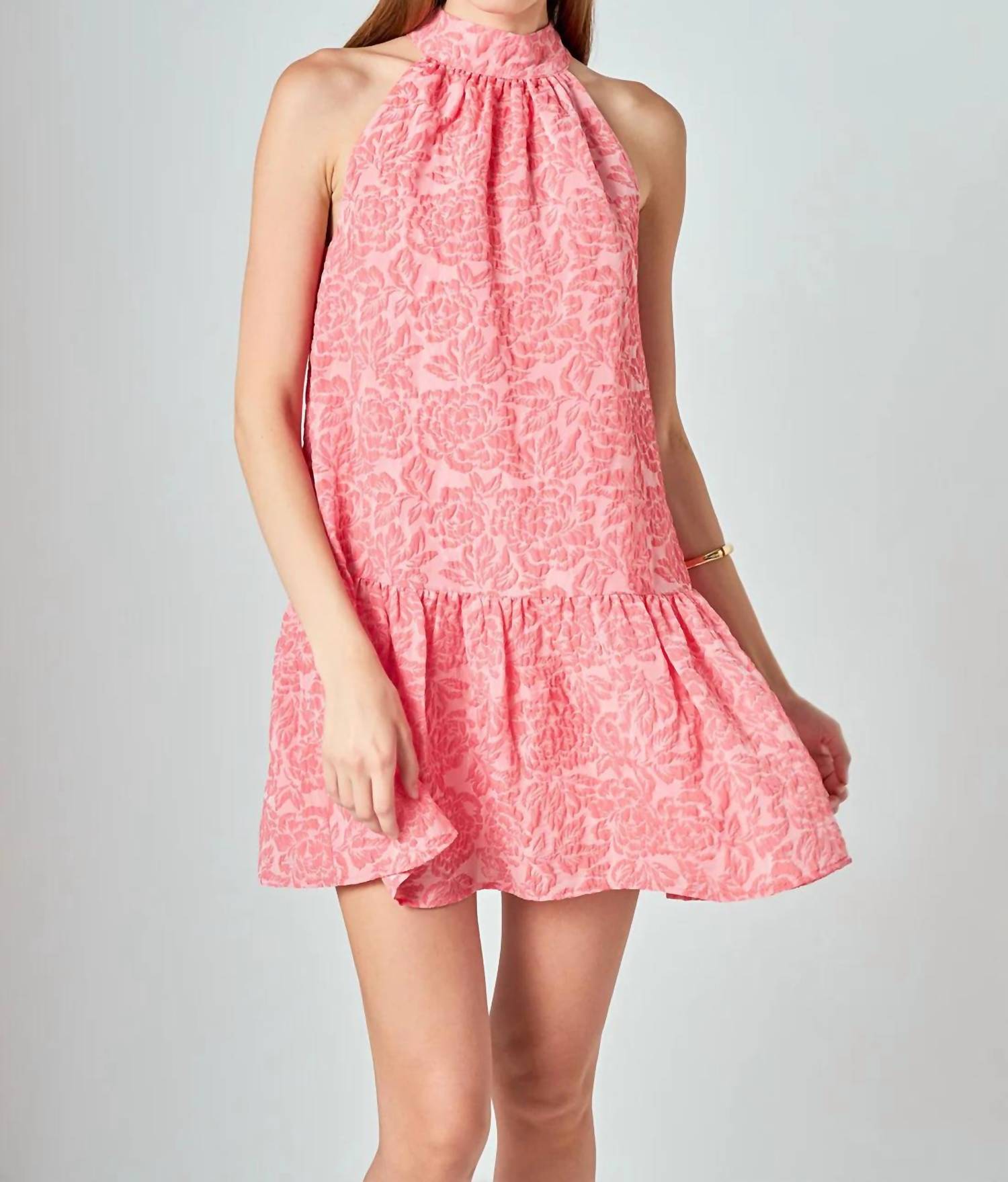 English Factory Jacquard Mock Neck Mini Dress in red pink - women's dress - view 4