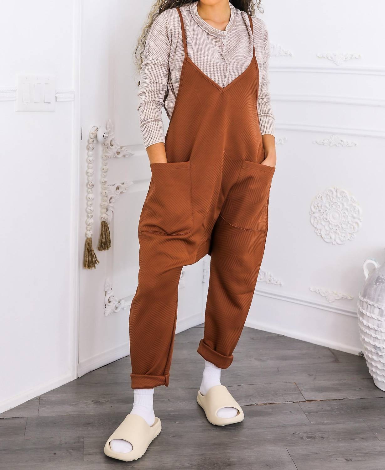 Surelymine - Harem Pocket Jumpsuit Relaxed Fit One-piece