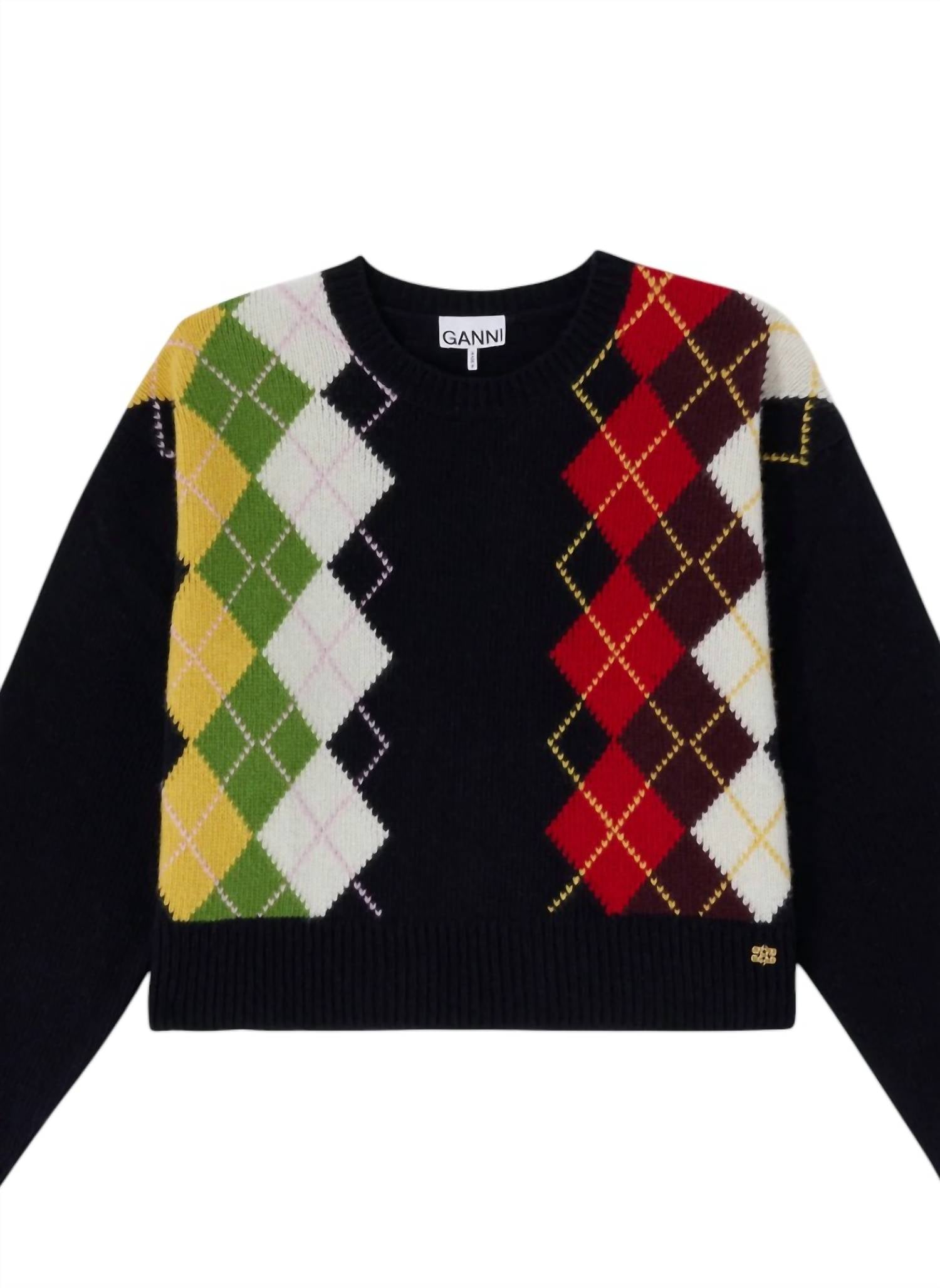 Ganni - Women's Chunky Wool Mix Argyle Knit Top