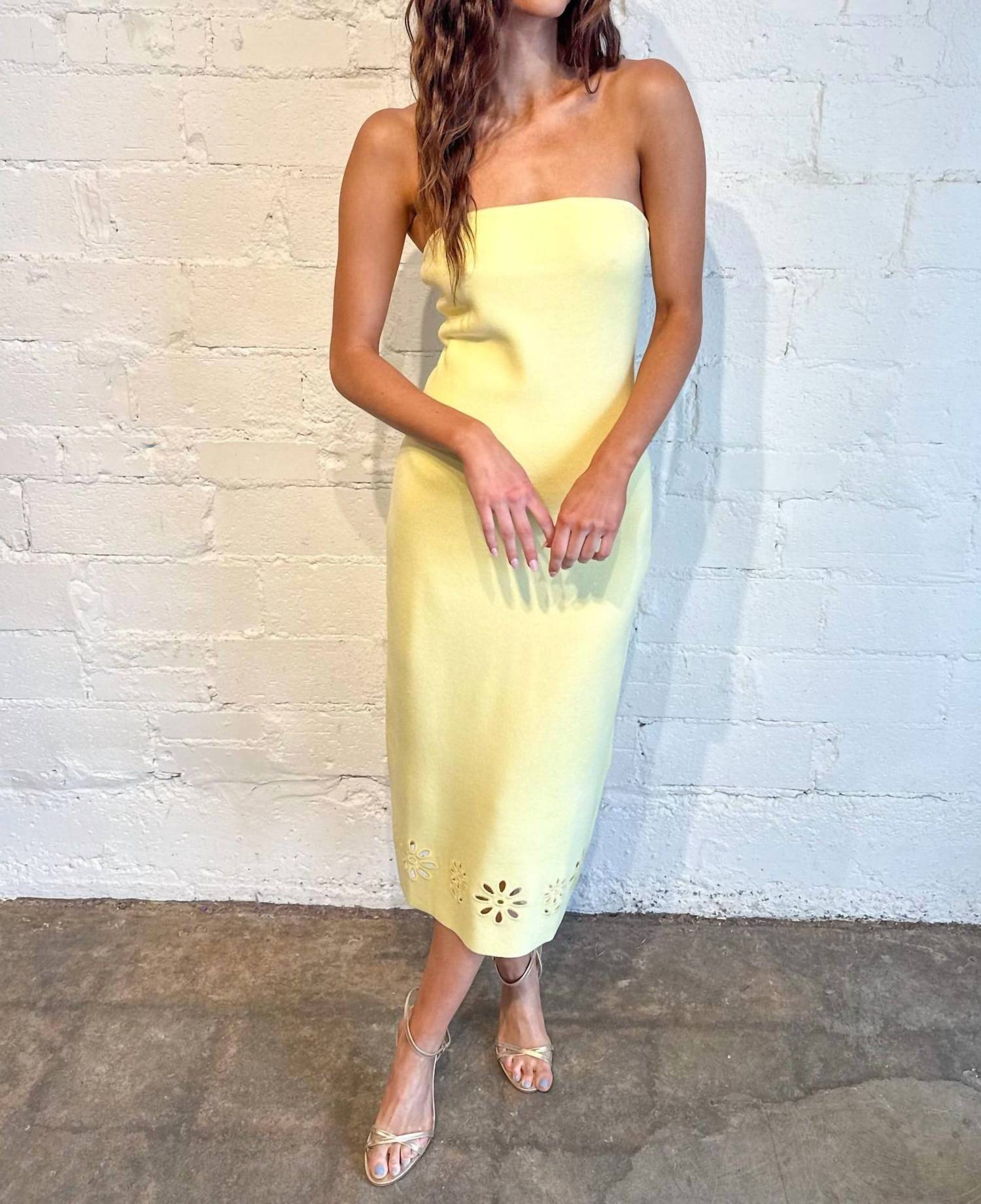 Le Lis - Strapless Fitted Knit Eyelet Midi Dress