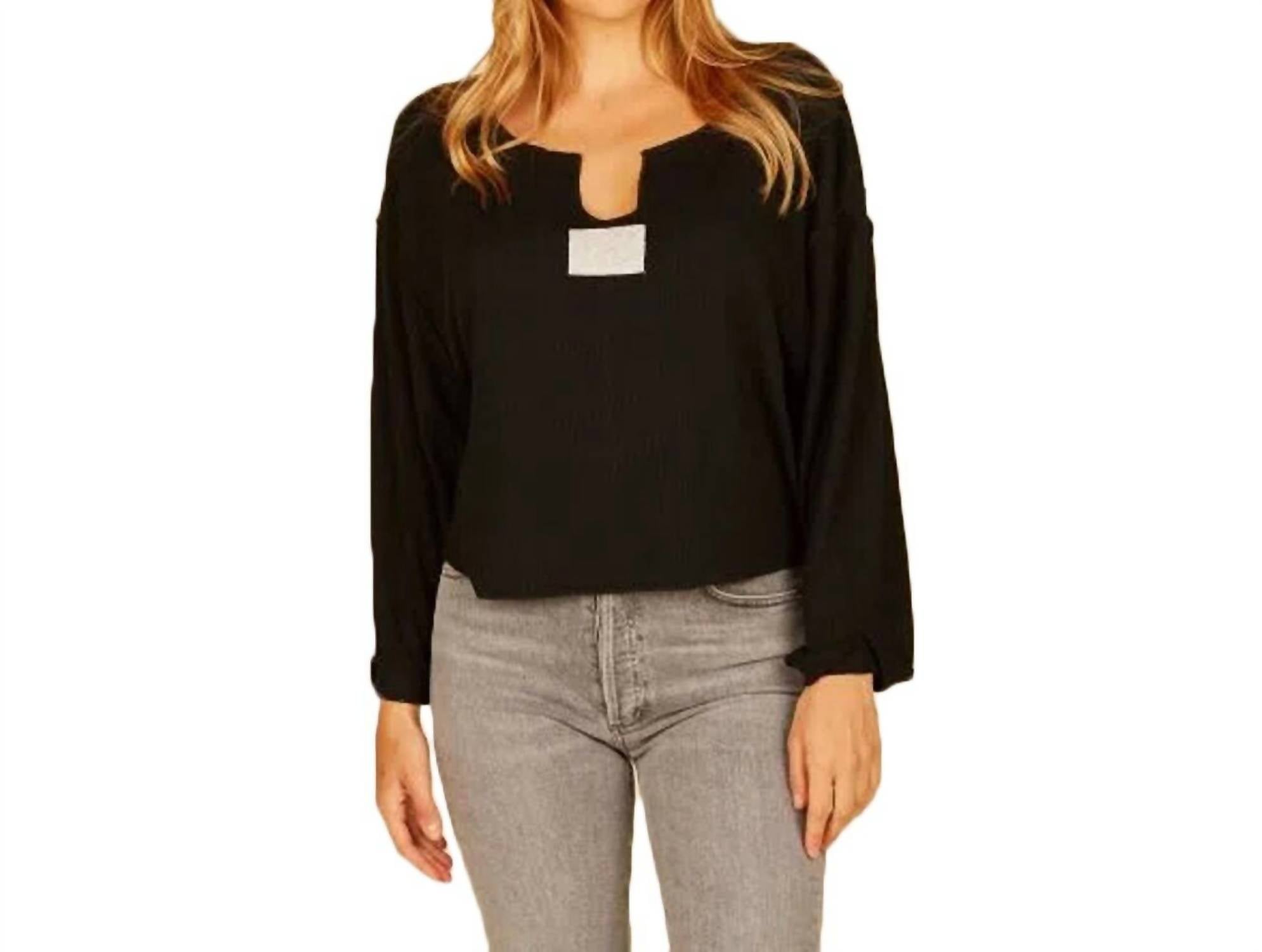 Vintage Havana - Slash Neck With Patch Long Sleeve Top