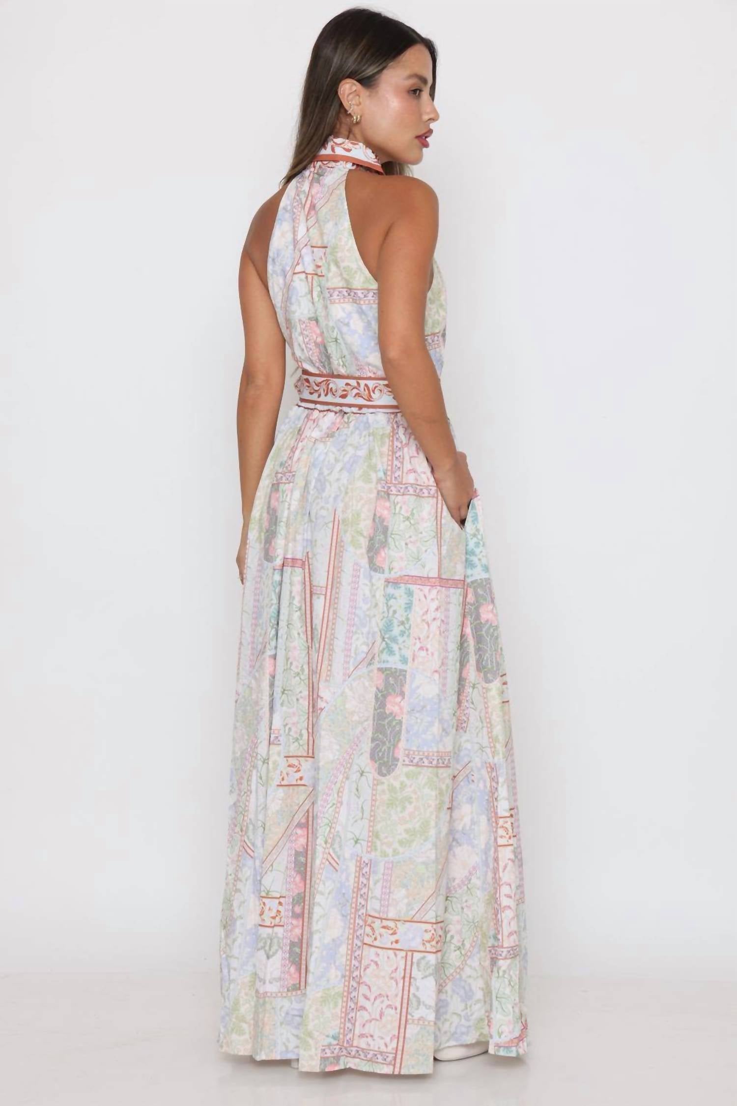 Miss Avenue - Round Buckle Belt Collared Maxi Dress