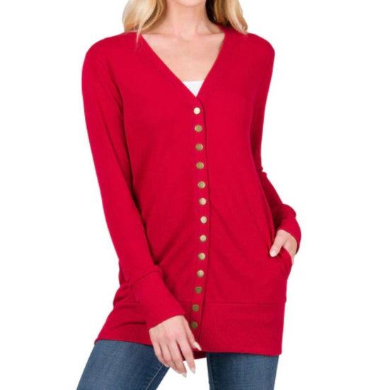 Zenana - Snap Full Sleeve With Pockets Cardigan