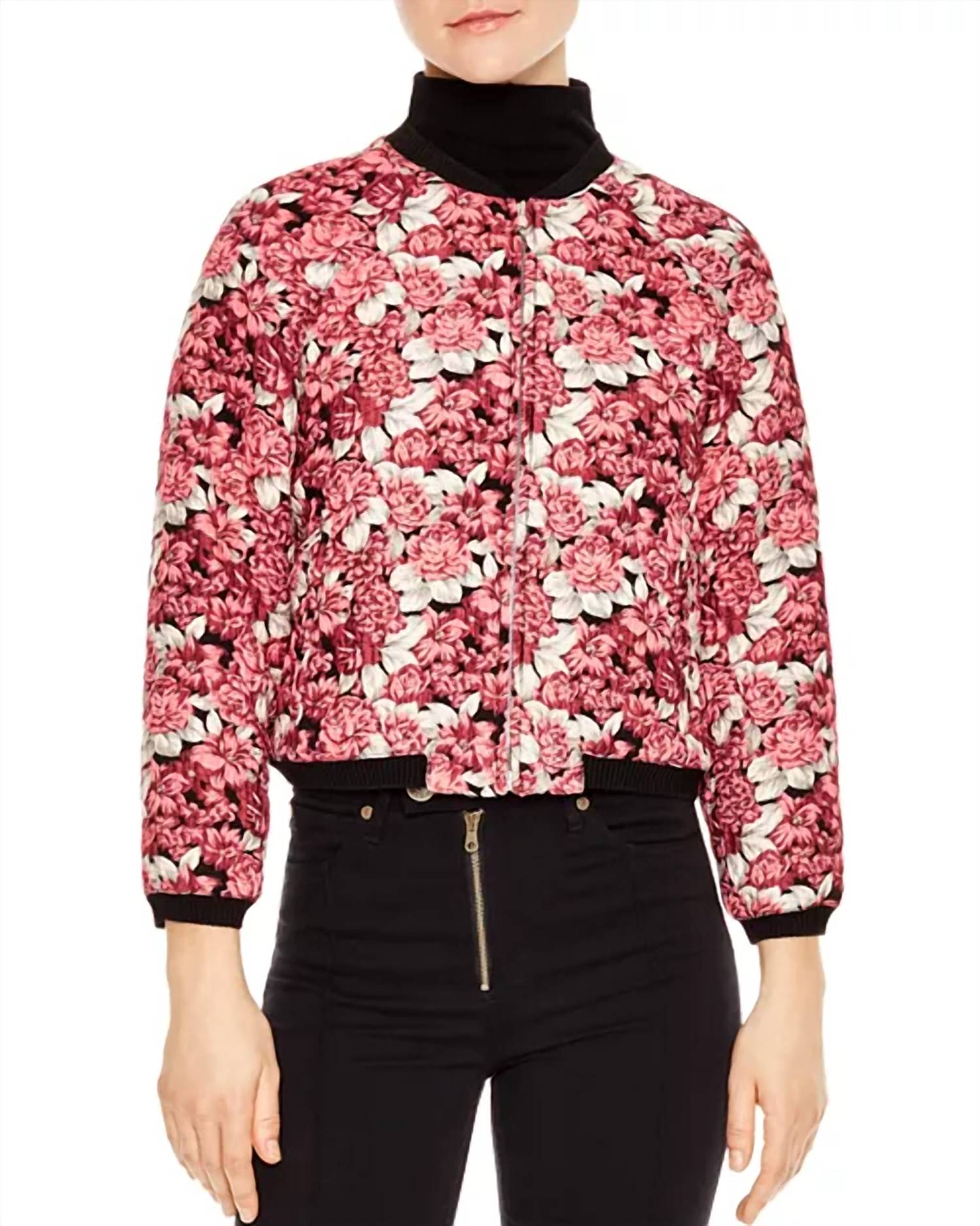 Sandro - Evora Floral Jacquard Cropped Bomber Jacket Rose Pink size 1 (US Small) NWT