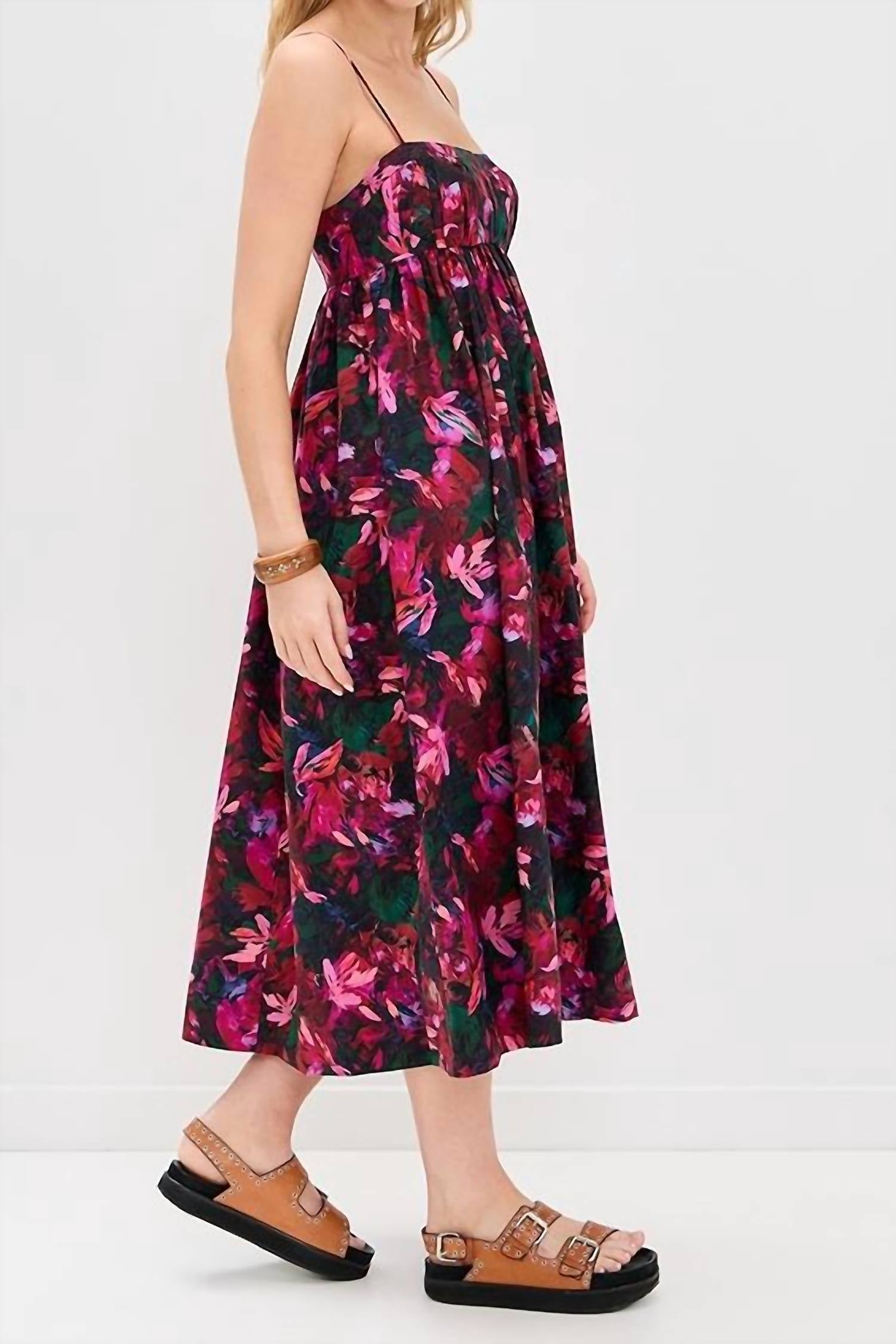 Ulla Johnson Lucille Floral Midi Dress in hibiscus - women's dress - detail view