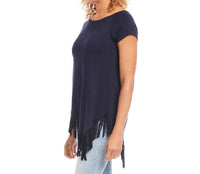 Karen Kane Nelly Angled Fringe Short Sleeve Top in navy - women's t-shirt - alternate view