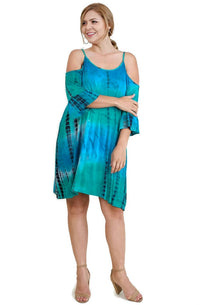 Umgee - Tie Dye Cold Shoulder Short Dress - Plus