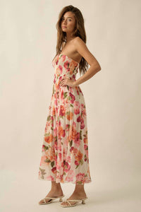 Promesa - Floral-Print Mesh Smocked Strapless Maxi Dress